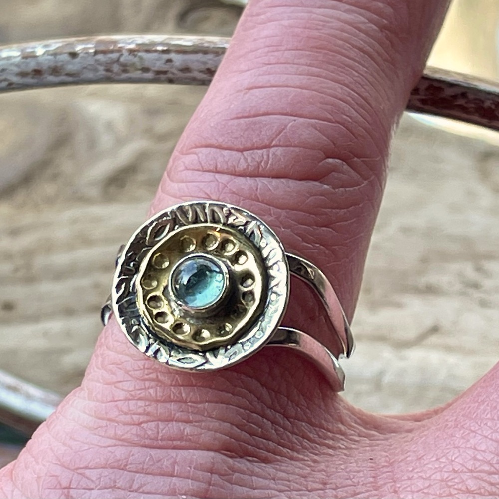 Two Tone Green Tourmaline Cabochon Sterling Silver Ring | sz 9 - Picture 10 of 11